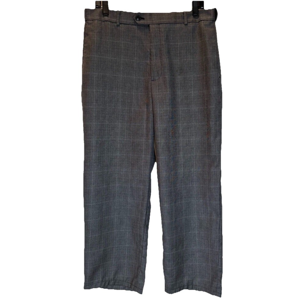 Men’s Gray Plaid Dress Pants 34 X 26” Tailored Short Length Roundtree & Yorke